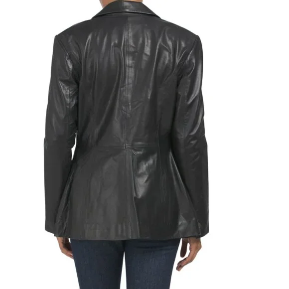 BOD & CHRISTENSEN Black Faux Leather Double Breasted Blazer